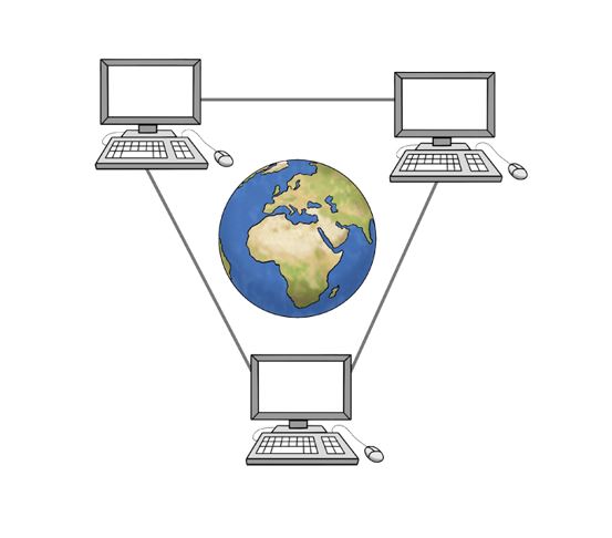 Illustration - drei Computer die miteinander verbunden sind