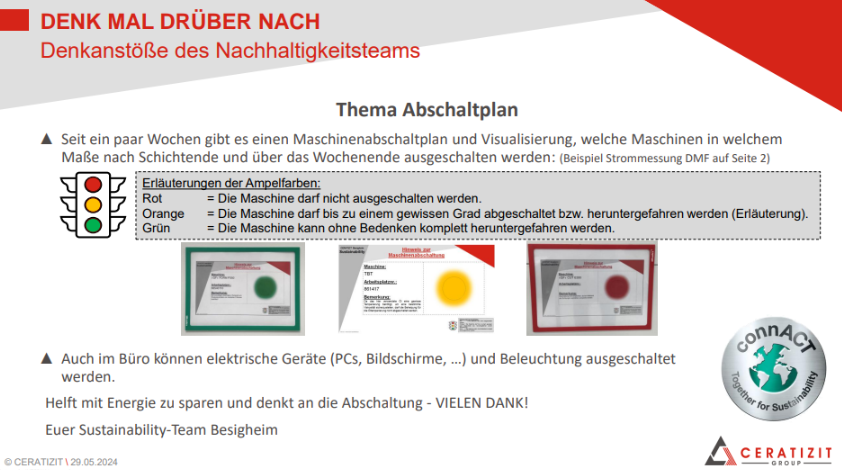 Aushang für Nachhaltigkeitsteam mit dem Titel "Denk mal drüber nach"