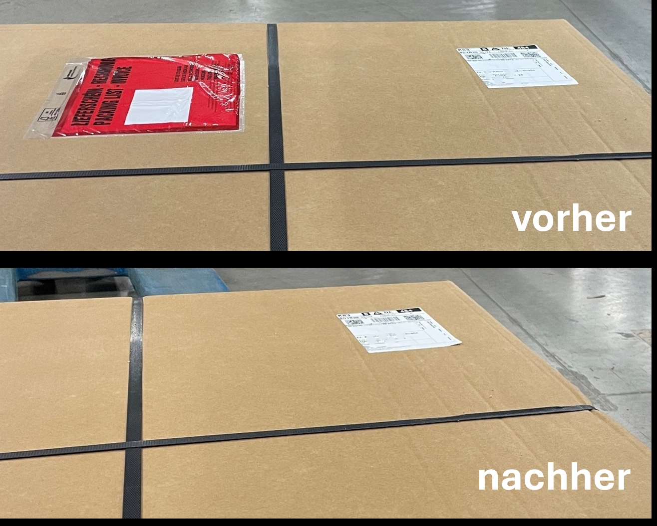 Vergleich des Etikettierprozesses auf den Kartons