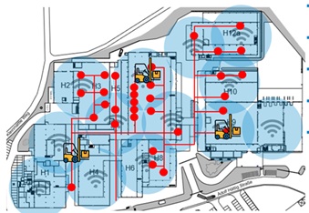 Hellblaues Schaubild, wie durch weniger Wege Energie gespart werden konnte